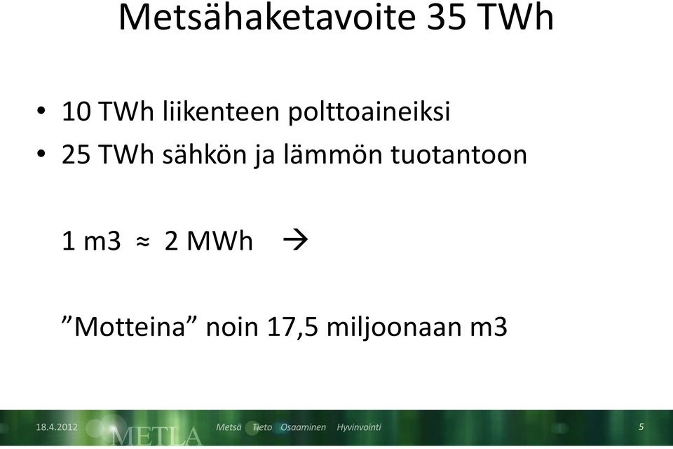 sähkön ja lämmön tuotantoon 1 m3