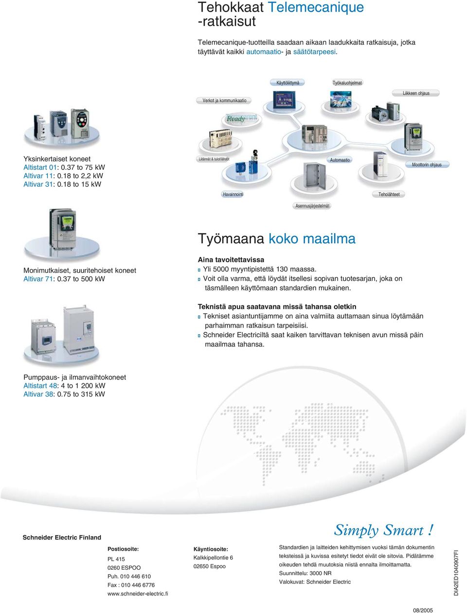 18 to 15 kw Liitännät & tulot/lähdöt Automaatio Moottorin ohjaus Havainnointi Teholähteet Asennusjärjestelmät Työmaana koko maailma Monimutkaiset, suuritehoiset koneet Altivar 71: 0.