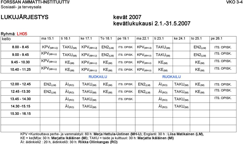 30 KPV (MH U) KE (MI) KPV (MH U) KE (MI) KPV (MH U) KE (MI) KE (MI) 10.40 11.25 KPV (MH U) KE (MI) KPV (MH U) KE (MI) KPV (MH U) KE (MI) KE (MI) 12.00 12.