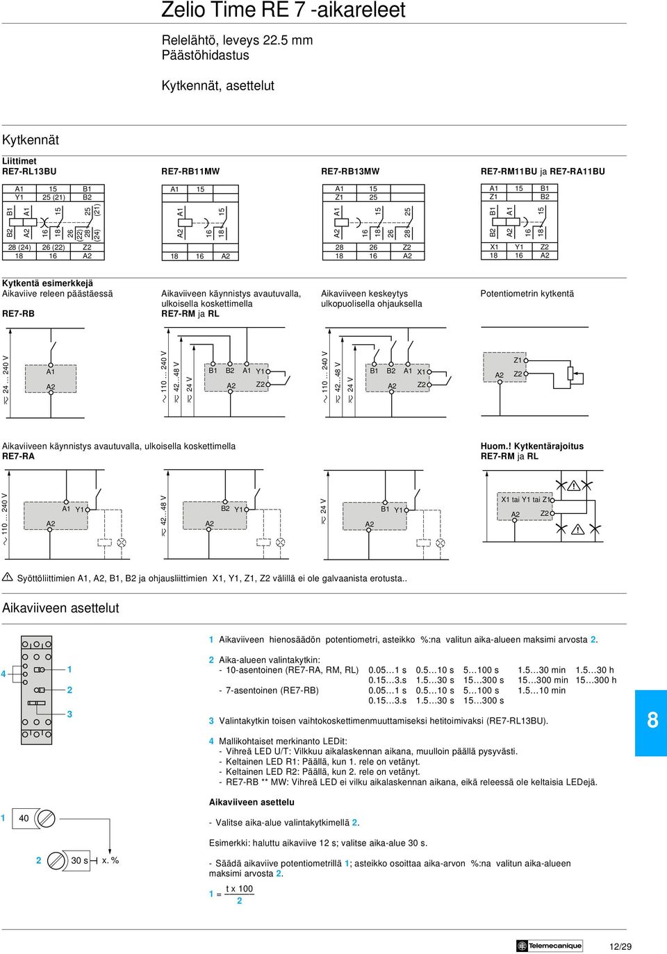 6 A 6 8 5 X Y Z 8 6 Kykenä esimerkkejä Aikaviive releen pääsäessä Aikaviiveen käynnisys avauuvalla, Aikaviiveen keskeyys Poeniomerin kykenä ulkoisella koskeimella ulkopuolisella ohjauksella RE7-RB