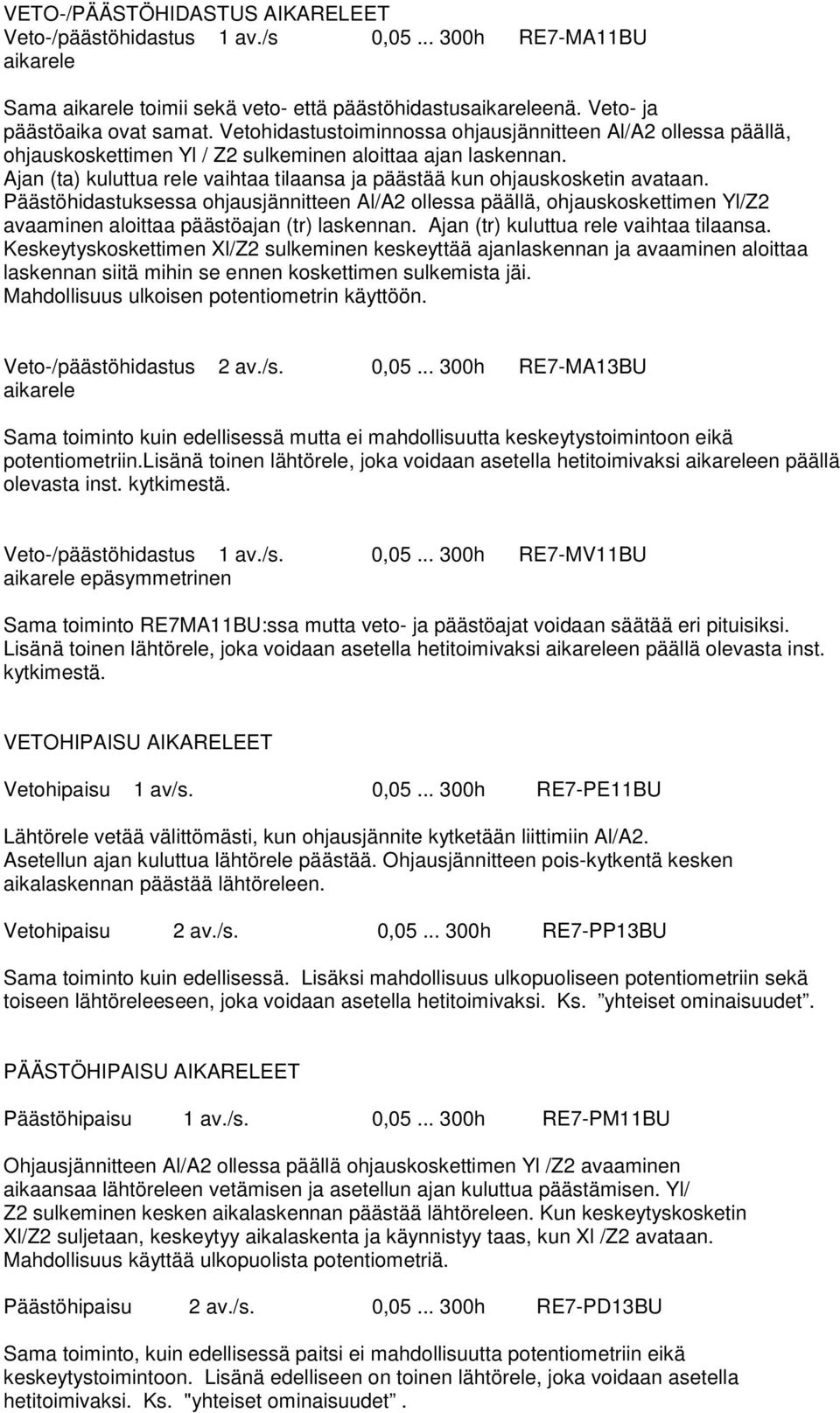 Pääsöhidasuksessa ohjausjännieen Al/ ollessa päällä, ohjauskoskeimen Yl/Z avaaminen aloiaa pääsöajan (r) laskennan. Ajan (r) kuluua rele vaihaa ilaansa.