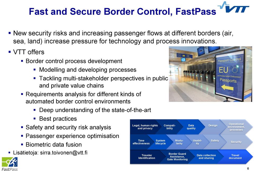 of automated border control environments Deep understanding of the state-of-the-art Best practices Safety and security risk analysis Passenger experience optimisation Biometric data fusion