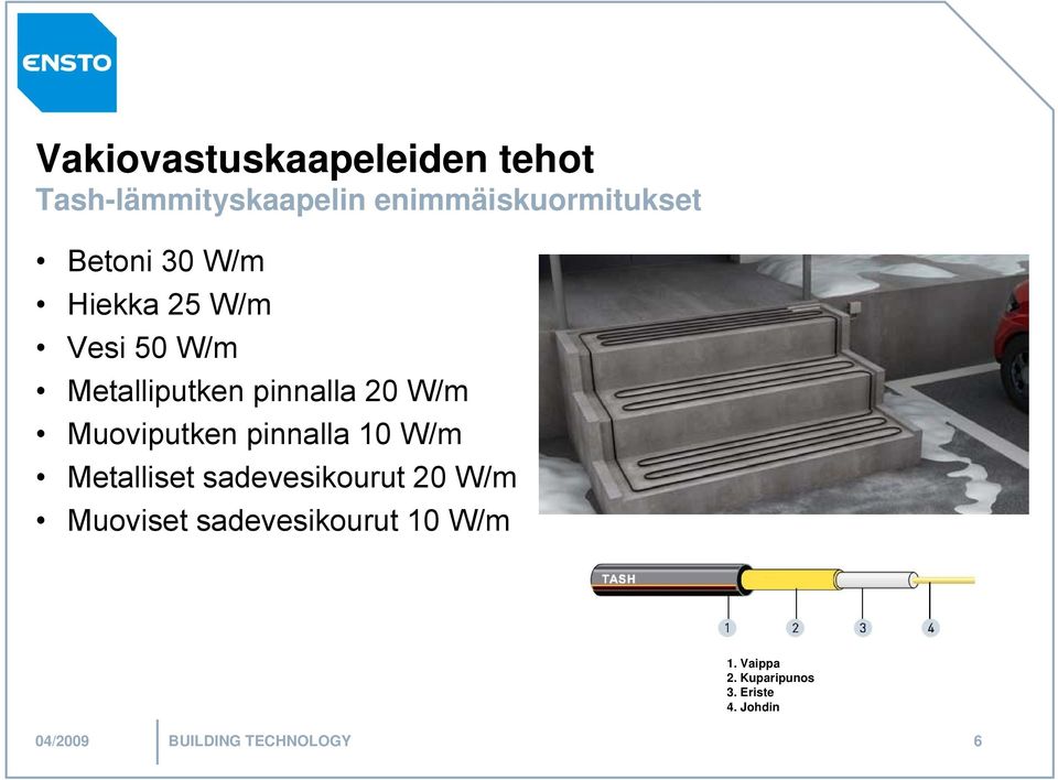 Muoviputken pinnalla 10 W/m Metalliset sadevesikourut 20 W/m Muoviset