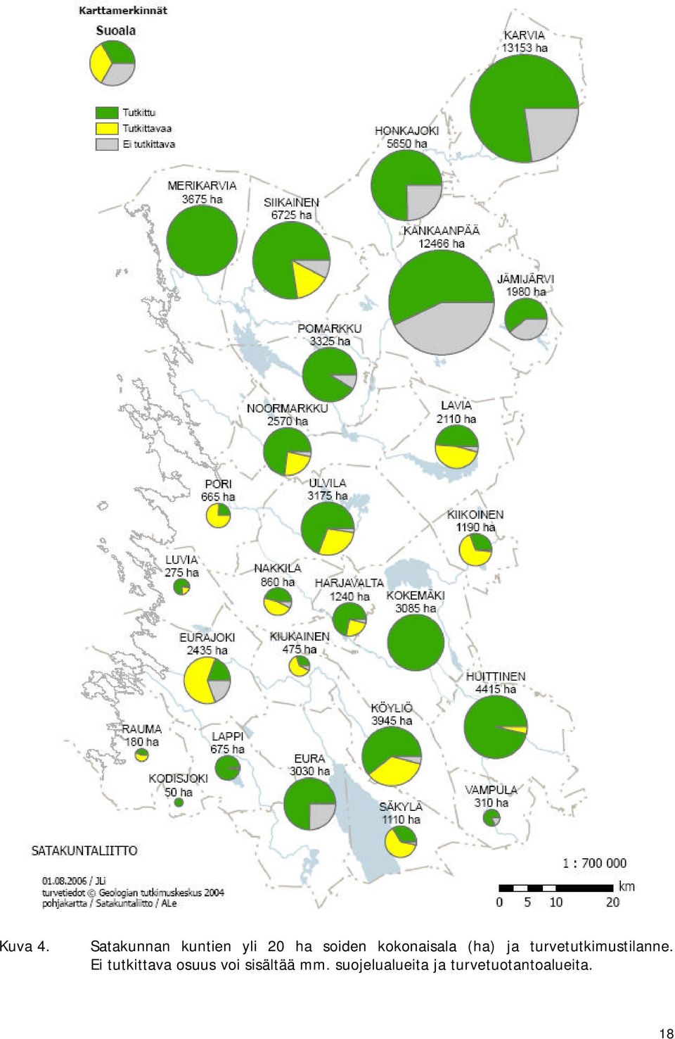 kokonaisala (ha) ja turvetutkimustilanne.