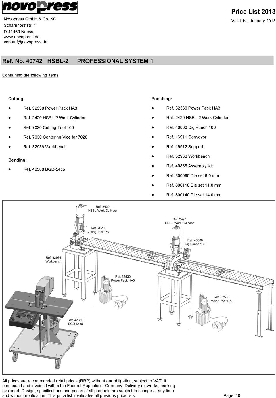 2420 HSBL-2 Work Cylinder Ref. 7020 Cutting Tool 160 Ref. 40800 DigiPunch 160 Ref. 7030 Centering Vice for 7020 Ref. 16911 Conveyor Ref. 32936 Workbench Ref. 16912 Support Bending: Ref.