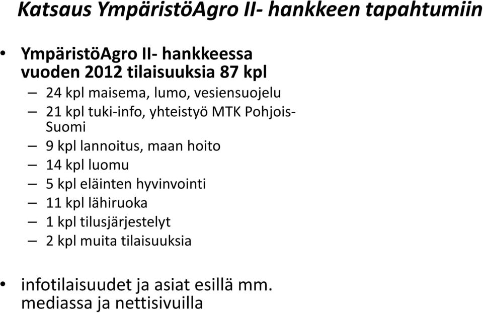Pohjois- Suomi 9 kpl lannoitus, maan hoito 14 kpl luomu 5 kpl eläinten hyvinvointi 11 kpl