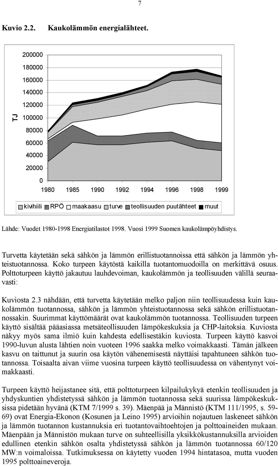 Energiatilastot 1998. Vuosi 1999 Suomen kaukolämpöyhdistys. Turvetta käytetään sekä sähkön ja lämmön erillistuotannoissa että sähkön ja lämmön yhteistuotannossa.