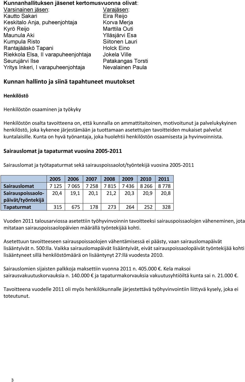 Kunnan hallinto ja siinä tapahtuneet muutokset Henkilöstö Henkilöstön osaaminen ja työkyky Henkilöstön osalta tavoitteena on, että kunnalla on ammattitaitoinen, motivoitunut ja palvelukykyinen