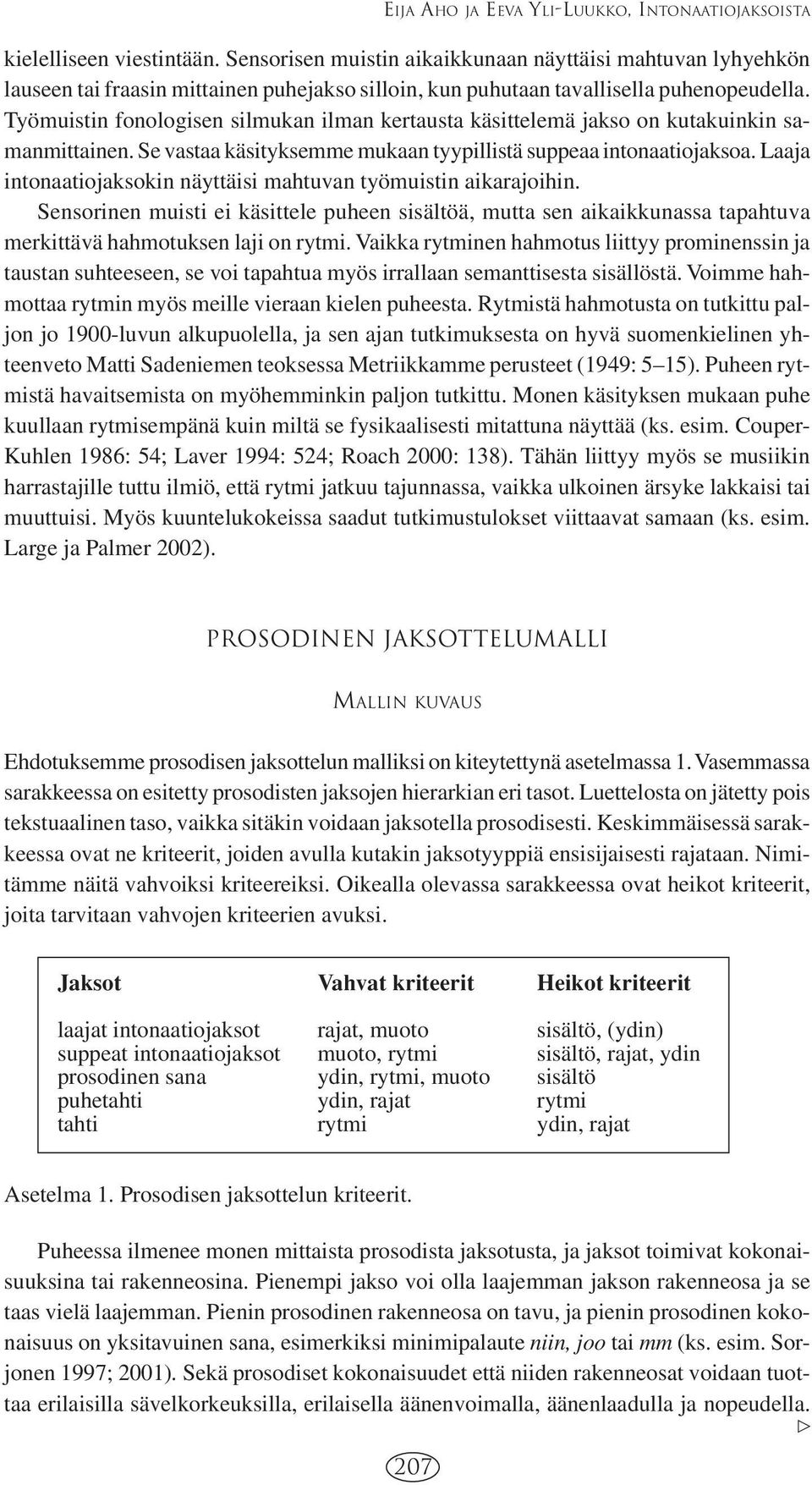 Työmuistin fonologisen silmukan ilman kertausta käsittelemä jakso on kutakuinkin samanmittainen. Se vastaa käsityksemme mukaan tyypillistä suppeaa intonaatiojaksoa.