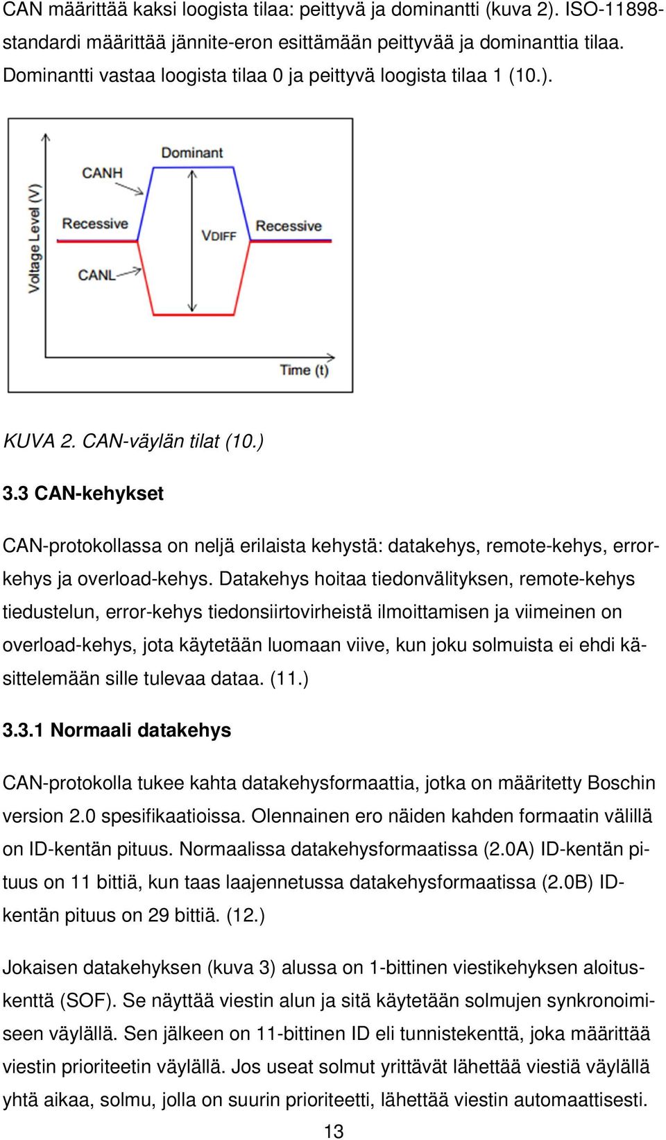 3 CAN-kehykset CAN-protokollassa on neljä erilaista kehystä: datakehys, remote-kehys, errorkehys ja overload-kehys.