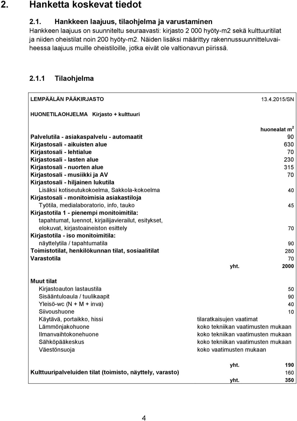 Näiden lisäksi määrittyy rakennussuunnitteluvaiheessa laajuus muille oheistiloille, jotka eivät ole valtionavun piirissä. 2.1.1 Tilaohjelma LEMPÄÄLÄN PÄÄKIRJASTO 13.4.