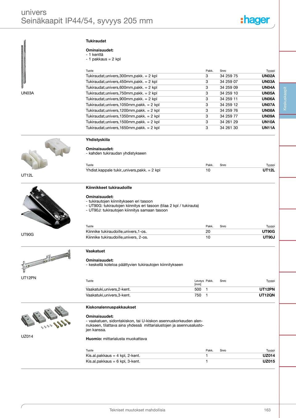 = 2 kpl 3 34 259 12 UN07A Tukiraudat,univers,1200mm,pakk. = 2 kpl 3 34 259 76 UN08A Tukiraudat,univers,1350mm,pakk. = 2 kpl 3 34 259 77 UN09A Tukiraudat,univers,1500mm,pakk.