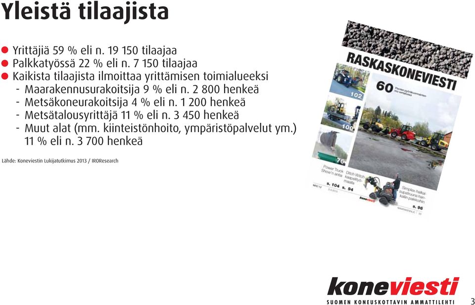 2 800 henkeä - Metsäkoneurakoitsija 4 % eli n. 1 200 henkeä - Metsätalousyrittäjä 11 % eli n.