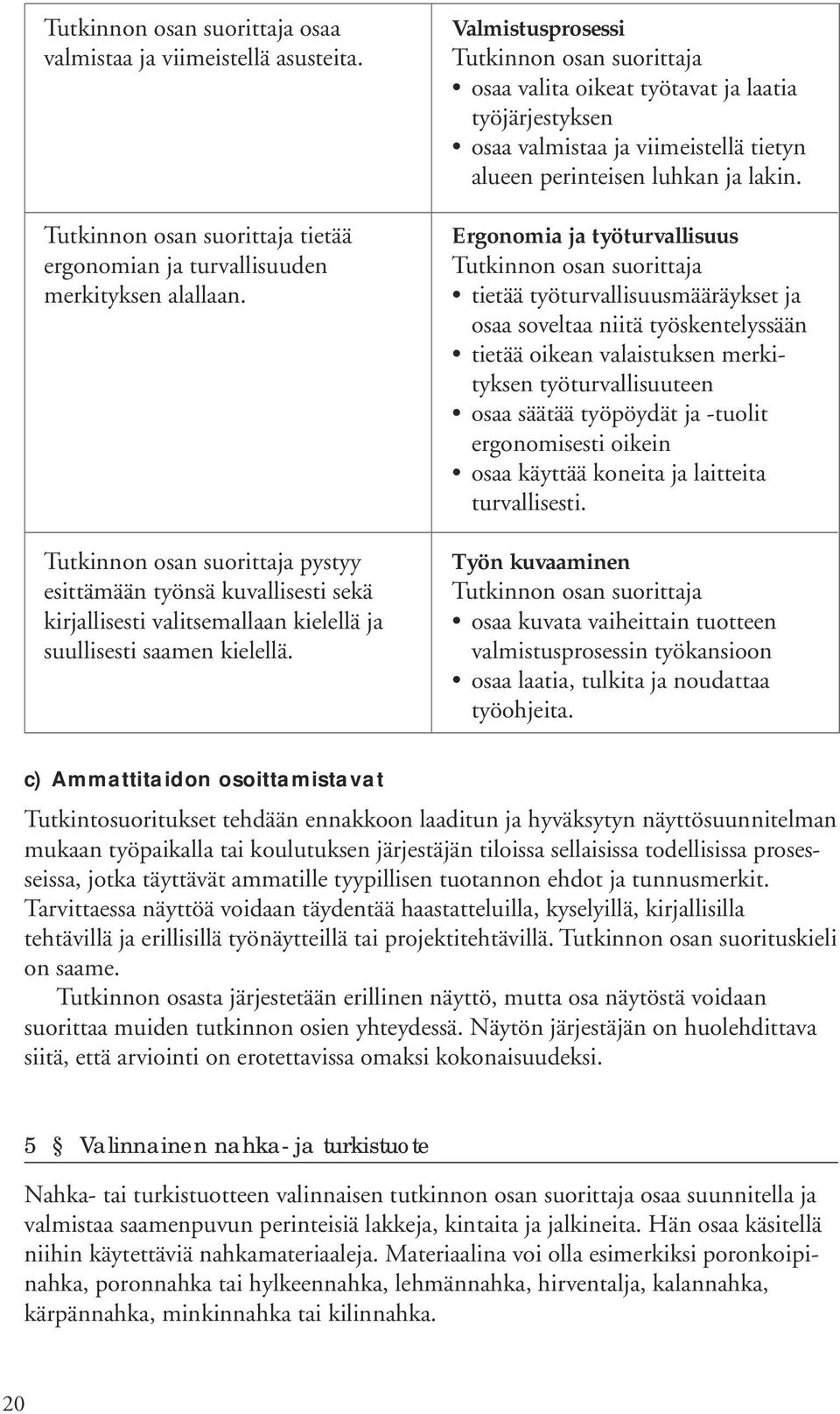 Valmistusprosessi osaa valita oikeat työtavat ja laatia työjärjestyksen osaa valmistaa ja viimeistellä tietyn alueen perinteisen luhkan ja lakin.