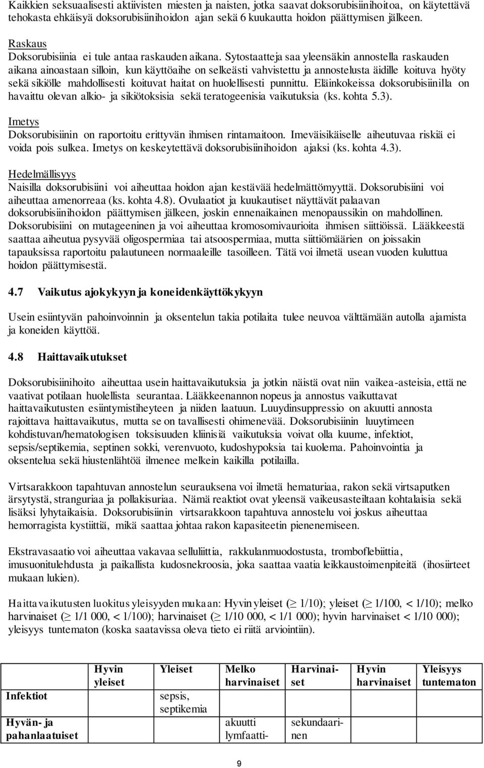 Sytostaatteja saa yleensäkin annostella raskauden aikana ainoastaan silloin, kun käyttöaihe on selkeästi vahvistettu ja annostelusta äidille koituva hyöty sekä sikiölle mahdollisesti koituvat haitat