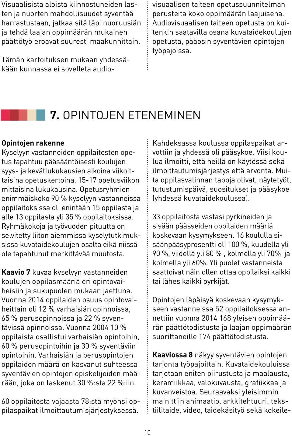 Kuvataidekouluissa tarjotaan eniten piirustusta ja maalausta, keramiikkaa, valokuvausta, grafiikkaa ja kuvanveistoa.