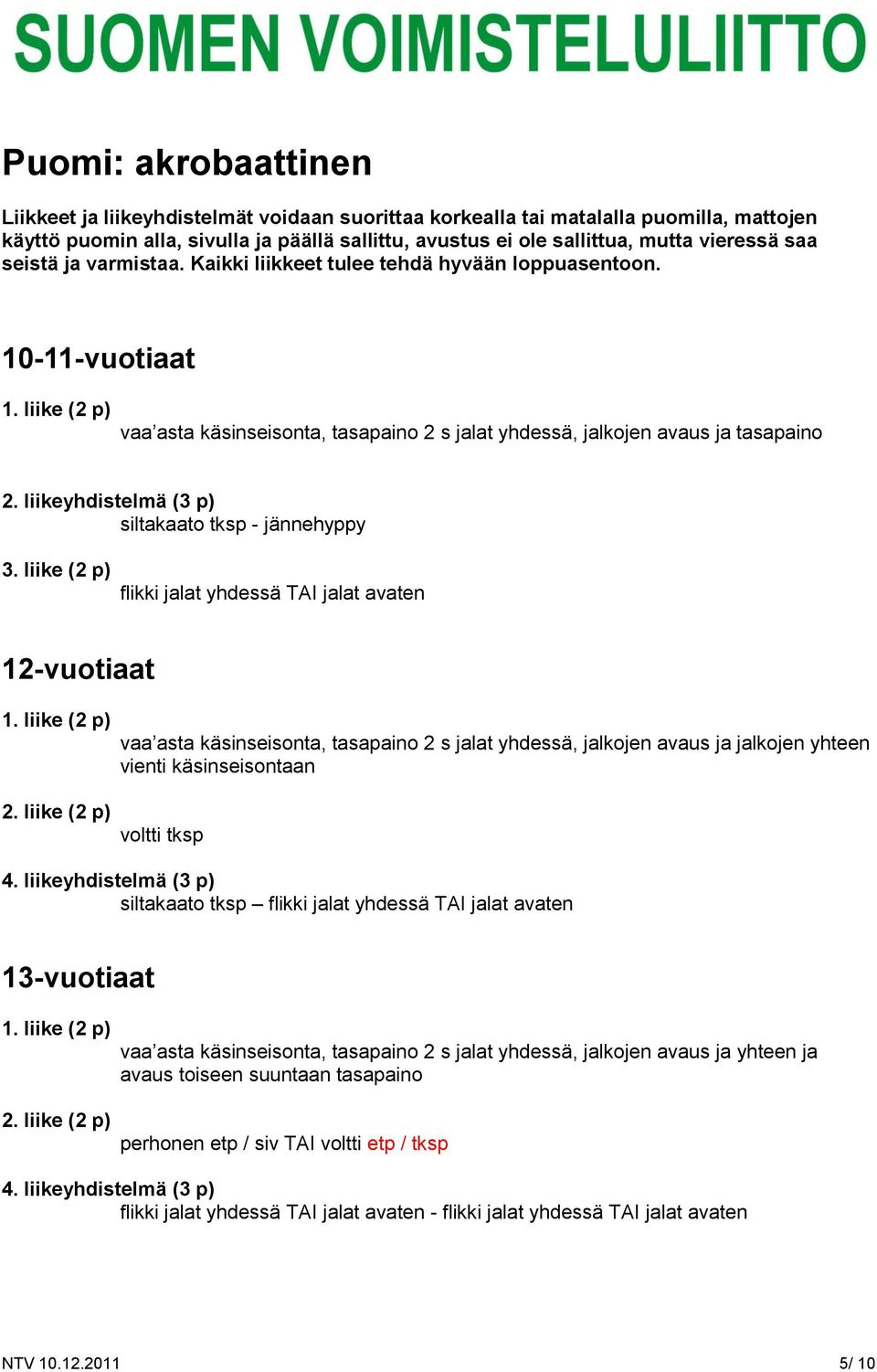 liikeyhdistelmä (3 p) siltakaato tksp - jännehyppy 3. liike (2 p) flikki jalat yhdessä TAI jalat avaten 1.