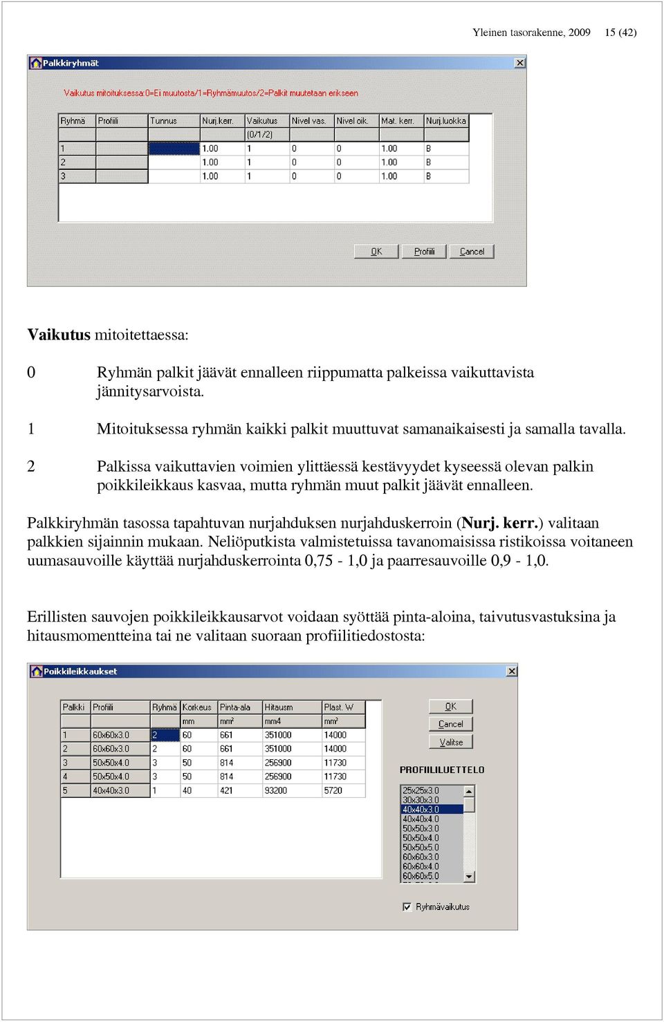 2 Palkissa vaikuttavien voimien ylittäessä kestävyydet kyseessä olevan palkin poikkileikkaus kasvaa, mutta ryhmän muut palkit jäävät ennalleen.