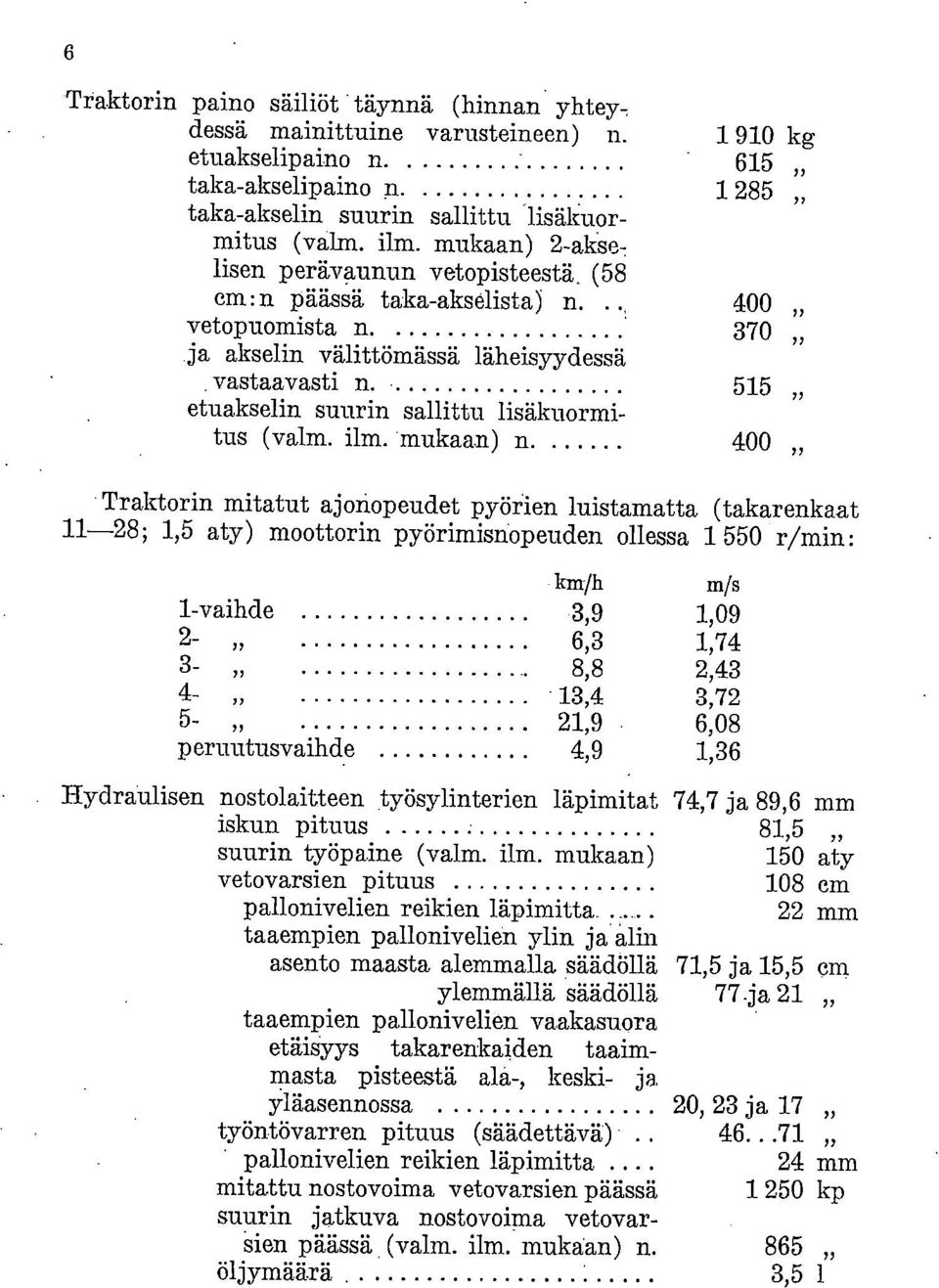 515 etuakselin suurin sallittu lisäkuormitus (valm. ilm. mukaan) n.