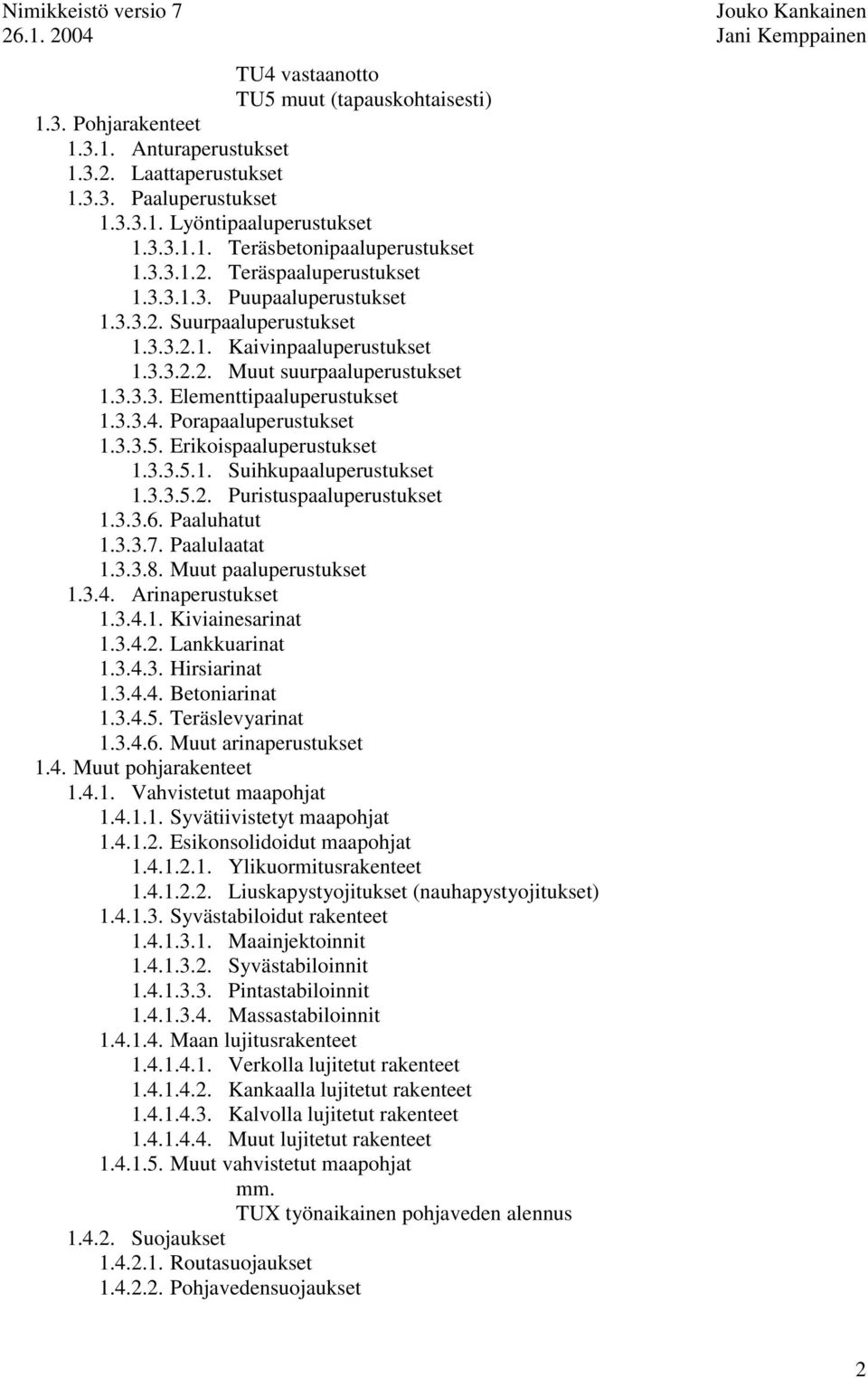 3.3.4. Porapaaluperustukset 1.3.3.5. Erikoispaaluperustukset 1.3.3.5.1. Suihkupaaluperustukset 1.3.3.5.2. Puristuspaaluperustukset 1.3.3.6. Paaluhatut 1.3.3.7. Paalulaatat 1.3.3.8.