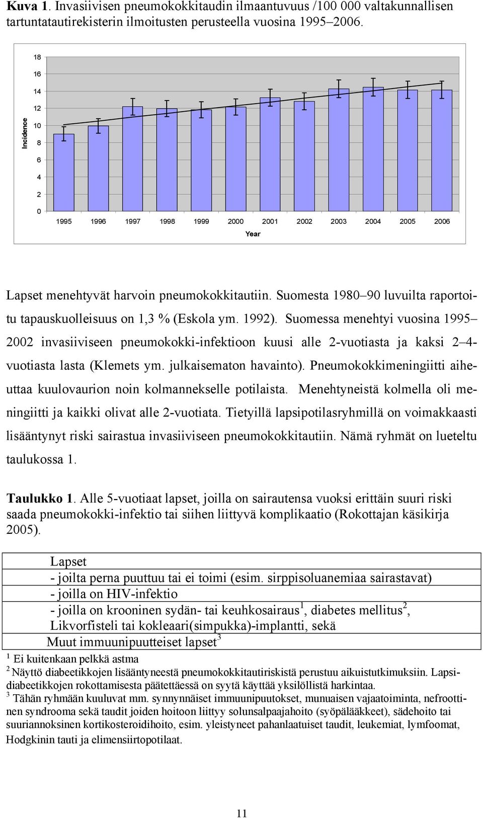 Suomesta 1980 90 luvuilta raportoitu tapauskuolleisuus on 1,3 % (Eskola ym. 1992).