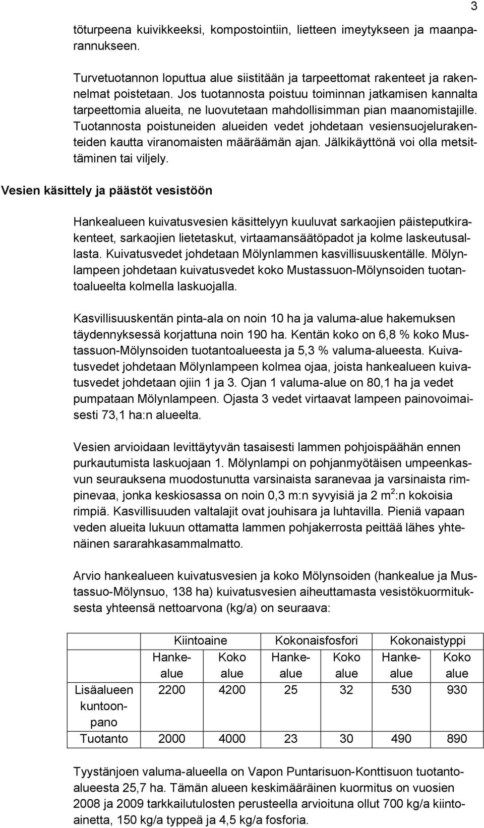 Tuotannosta poistuneiden alueiden vedet johdetaan vesiensuojelurakenteiden kautta viranomaisten määräämän ajan. Jälkikäyttönä voi olla metsittäminen tai viljely.