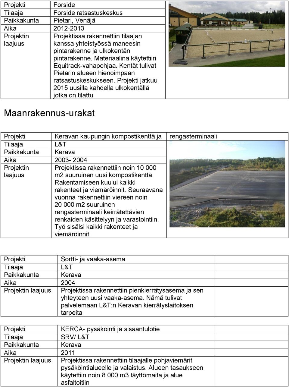 jatkuu 2015 uusilla kahdella ulkokentällä jotka on tilattu Maanrakennus-urakat Keravan kaupungin kompostikenttä ja rengasterminaali L&T Aika 2003-2004 n ssa rakennettiin noin 10 000 m2 suuruinen uusi