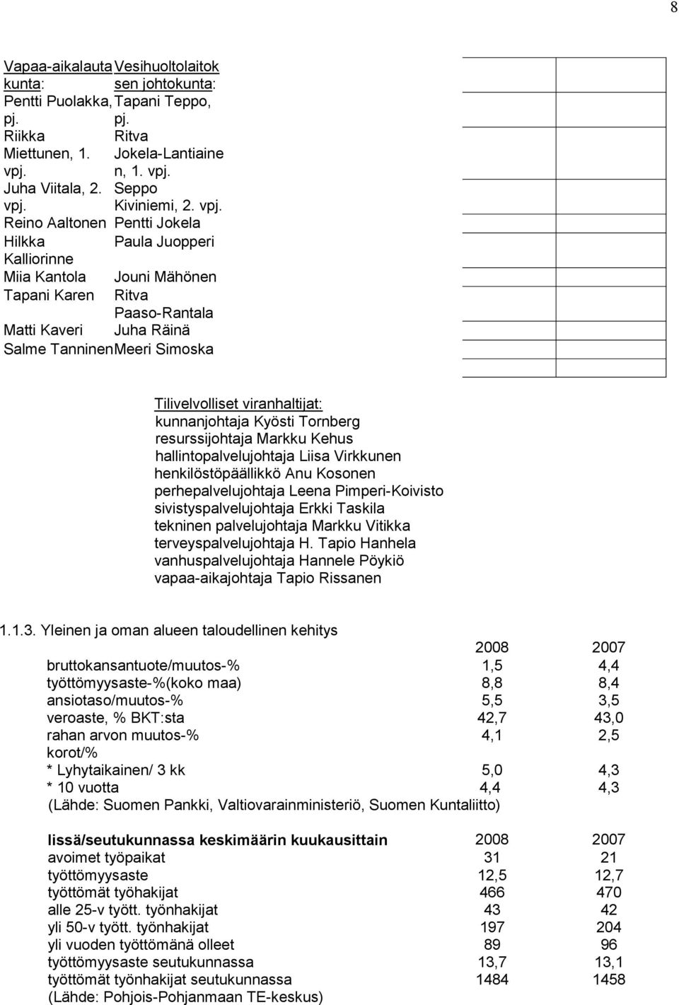 viranhaltijat: kunnanjohtaja Kyösti Tornberg resurssijohtaja Markku Kehus hallintopalvelujohtaja Liisa Virkkunen henkilöstöpäällikkö Anu Kosonen perhepalvelujohtaja Leena Pimperi-Koivisto