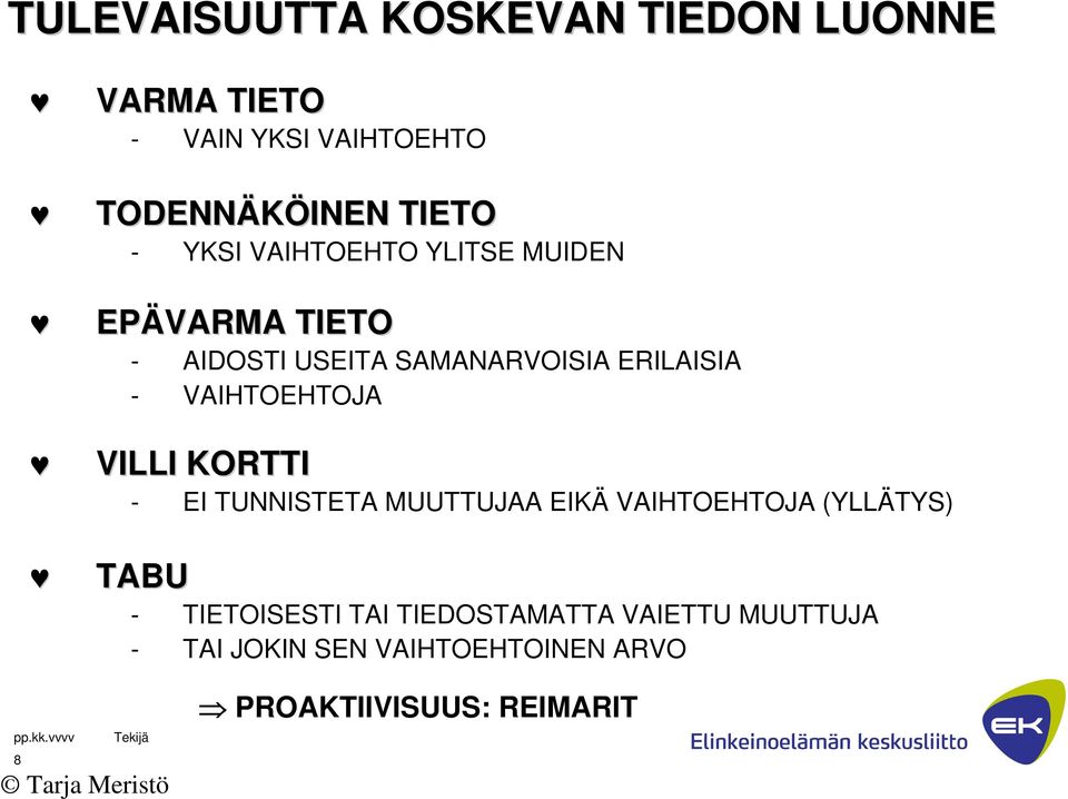 VAIHTOEHTOJA VILLI KORTTI - EI TUNNISTETA MUUTTUJAA EIKÄ VAIHTOEHTOJA (YLLÄTYS) TABU -