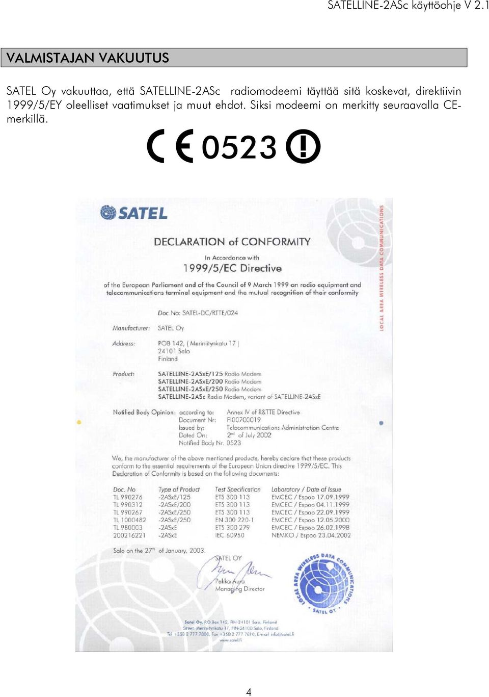 direktiivin 1999/5/EY oleelliset vaatimukset ja muut