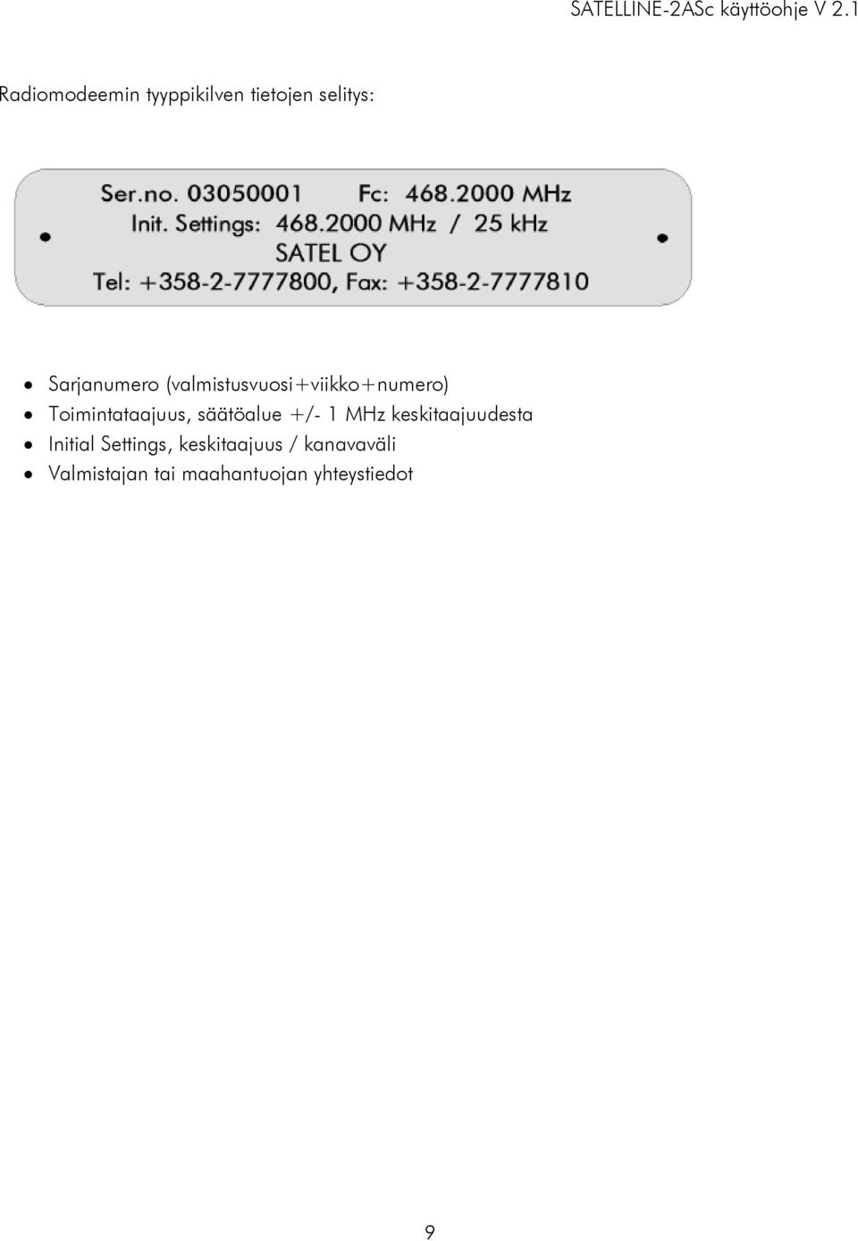 +/- 1 MHz keskitaajuudesta Initial Settings, keskitaajuus