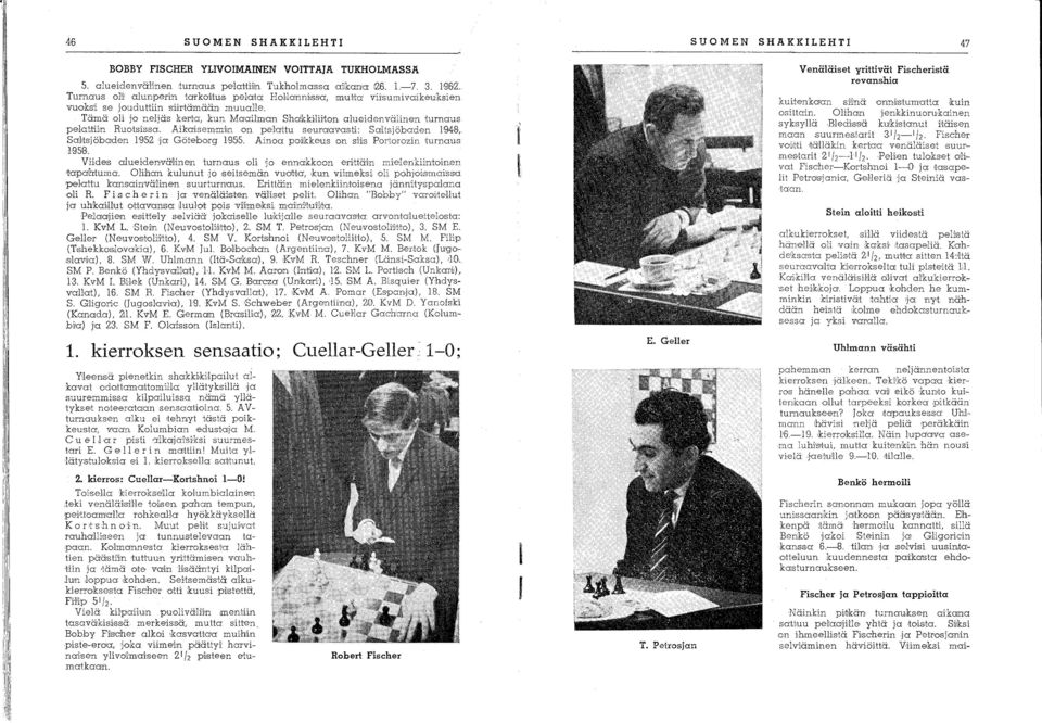 Aikaisemmin on pelattu seura'av'asti: Sahsjöbaden 1948, Sa,lltsjöbaden 1952 ja Göteborg 19.56. Ainoa poilkkeus on siis Portorozin turnaus 19518.