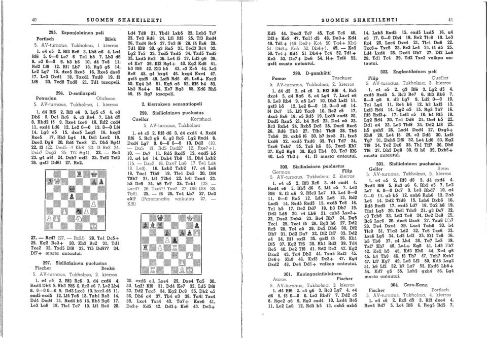 AV -,tunnclus, Tukholma, 1. kierros 1. d4 Rf6 2. Rf3 e6 3. Lg5 c5 4. e3 Db6 5. Del Rc6 6. c3 Re4 7. LM d5 8. Rbd2 15 9. Rxe4 fxe4 10. Rd2 cxd4 11. exd4 Lcl6 12. Le2 0-0 13. 0-0 Lf4 14. 193 e5 15.