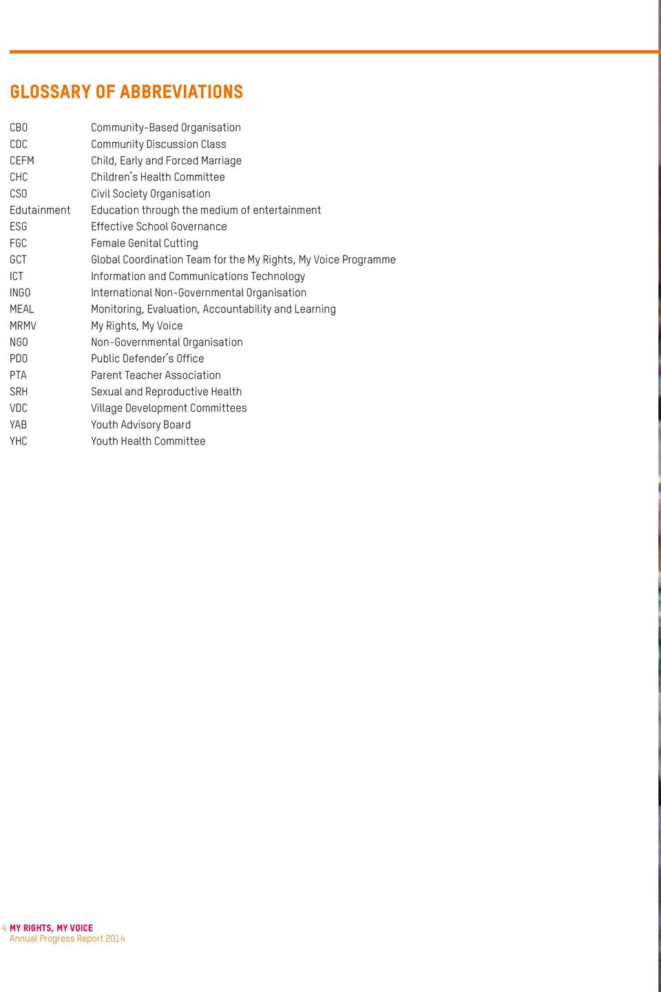 Rights, My Voice Programme Information and Communications Technology International Non-Governmental Organisation Monitoring, Evaluation, Accountability and Learning My Rights, My Voice