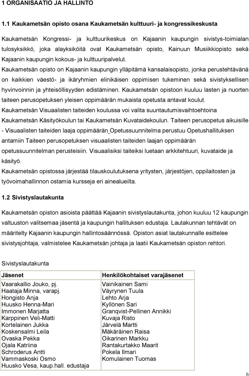 Kaukametsän opisto, Kainuun Musiikkiopisto sekä Kajaanin kaupungin kokous- ja kulttuuripalvelut.