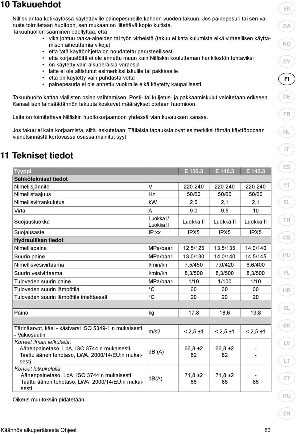 perusteellisesti että korjaustöitä ei ole annettu muun kuin Nilfi skin kouluttaman henkilöstön tehtäviksi on käytetty vain alkuperäisiä varaosia laite ei ole altistunut esimerkiksi iskuille tai