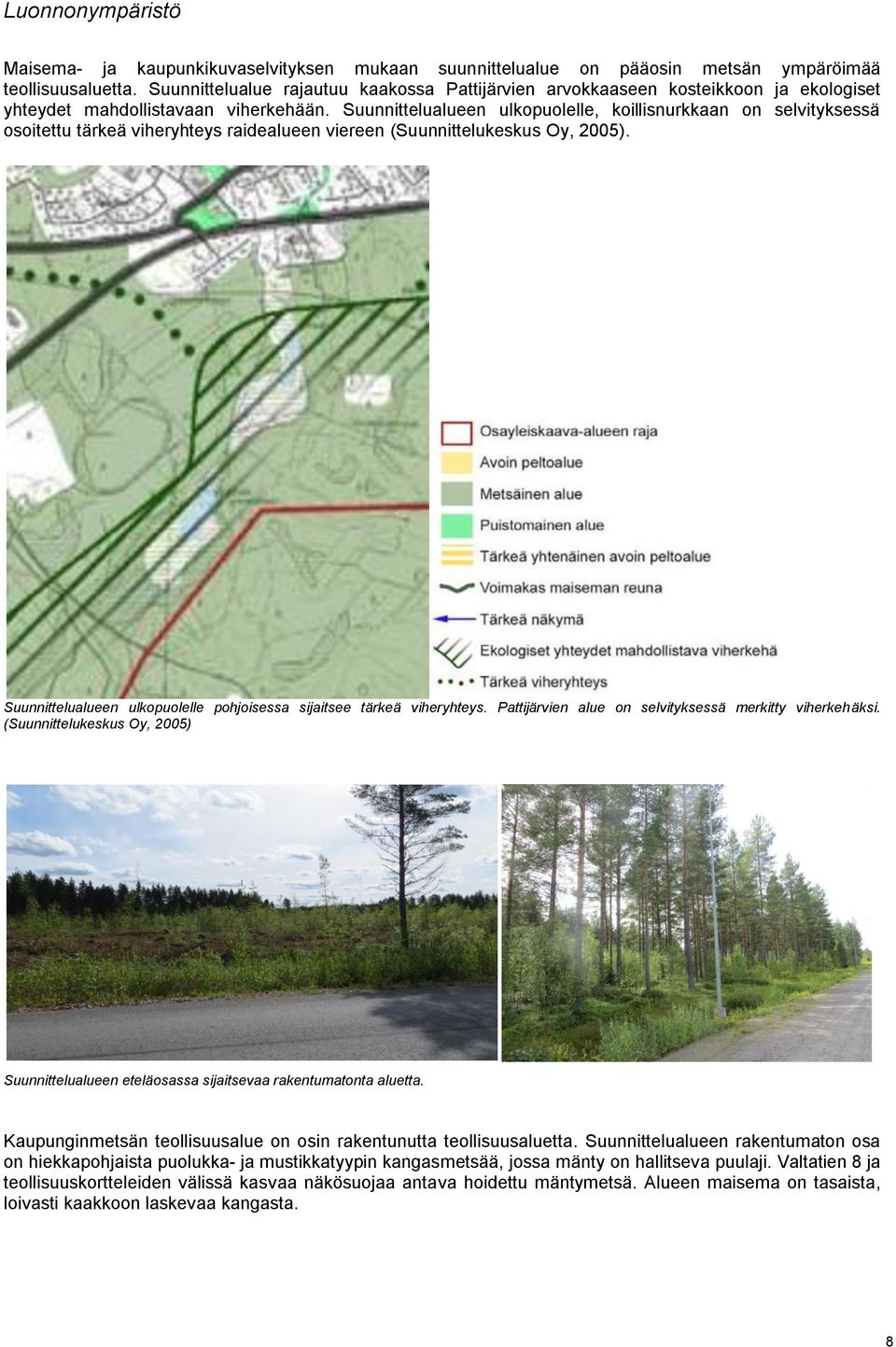 Suunnittelualueen ulkopuolelle, koillisnurkkaan on selvityksessä osoitettu tärkeä viheryhteys raidealueen viereen (Suunnittelukeskus Oy, 2005).