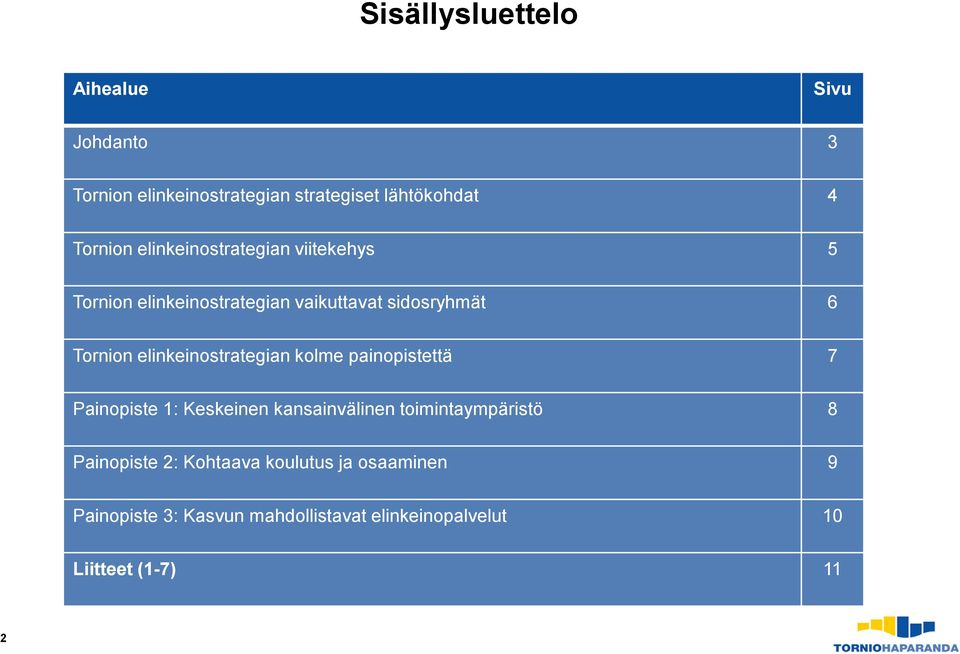 elinkeinostrategian kolme painopistettä 7 Painopiste 1: Keskeinen kansainvälinen toimintaympäristö 8