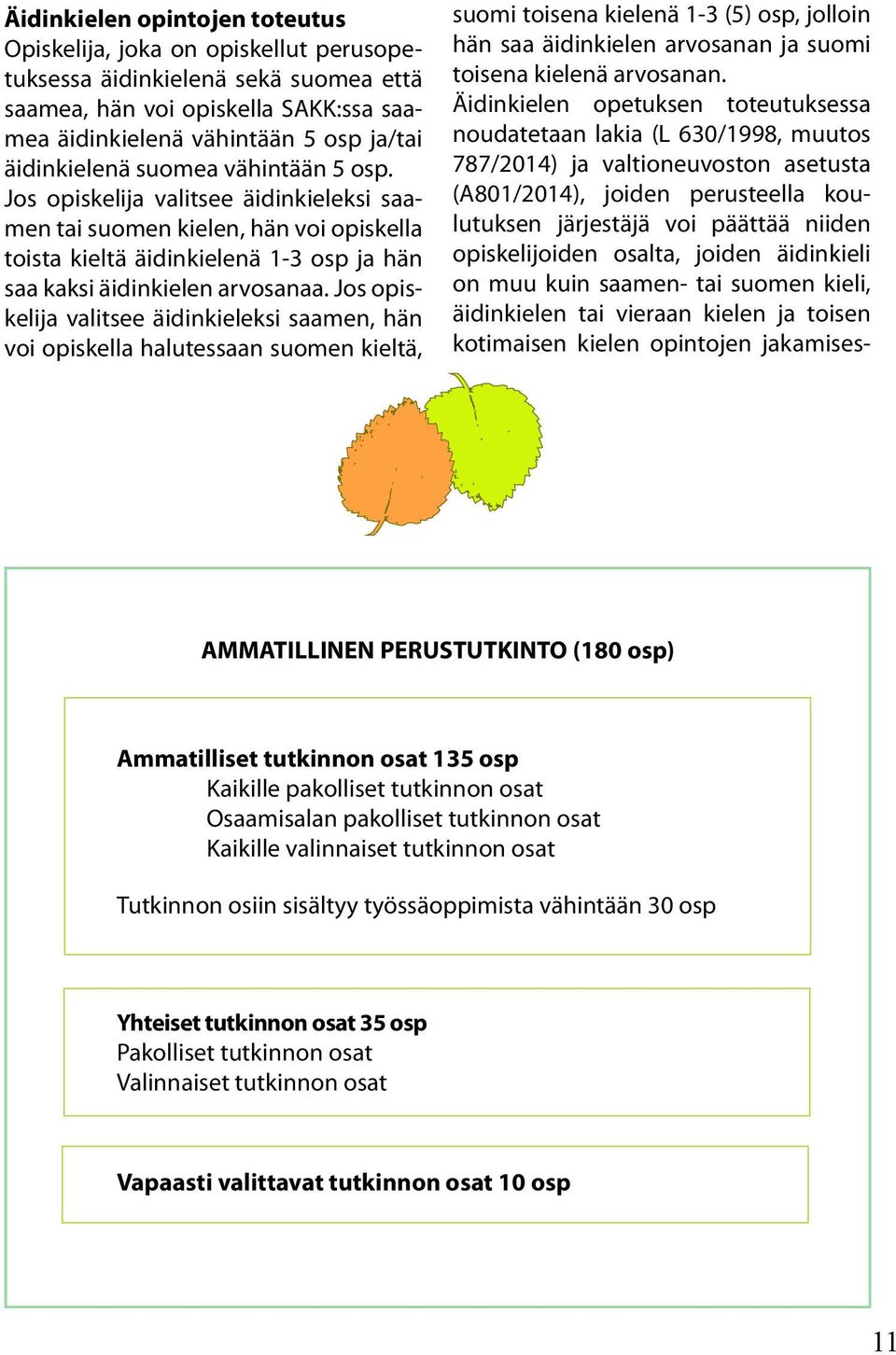 Jos opiskelija valitsee äidinkieleksi saamen, hän voi opiskella halutessaan suomen kieltä, suomi toisena kielenä 1-3 (5) osp, jolloin hän saa äidinkielen arvosanan ja suomi toisena kielenä arvosanan.