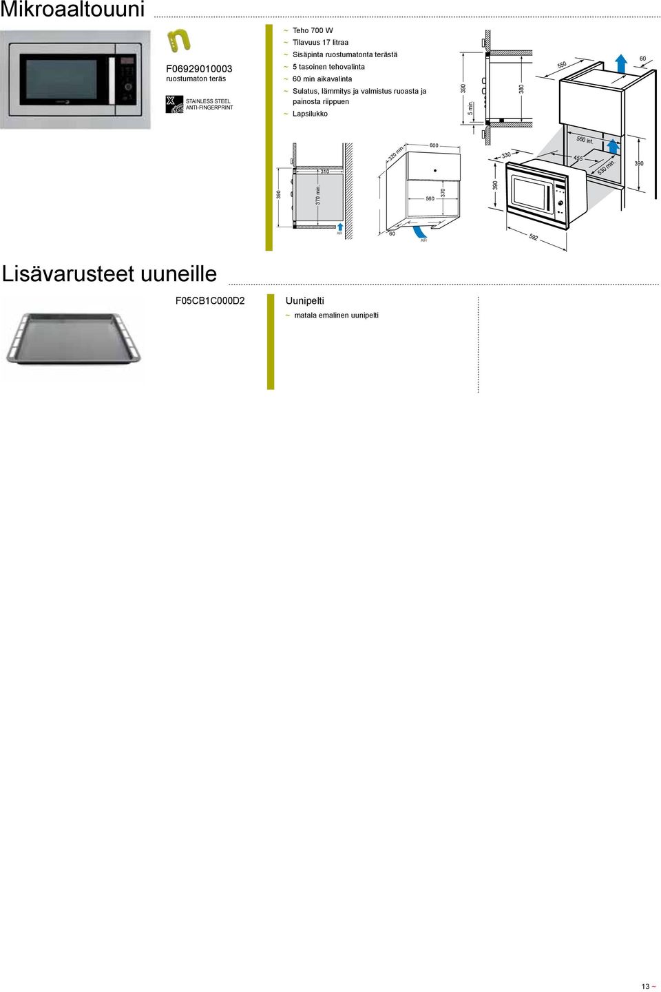 lämmitys ja valmistus ruoasta ja painosta riippuen ~ ~ Lapsilukko 390 5 min. 380 550 60 OVENS 310 320 min.