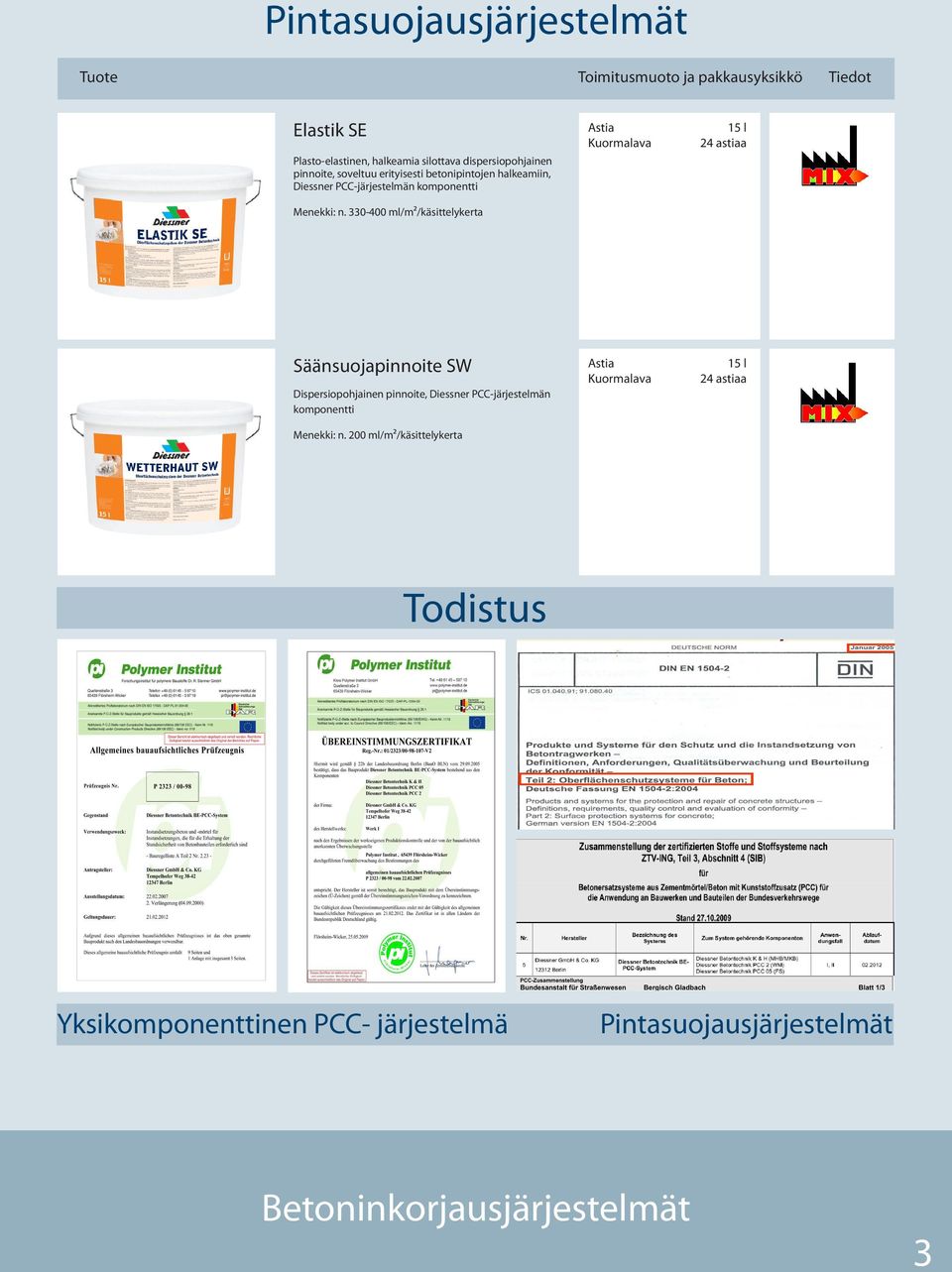 330-400 ml/m /käsittelykerta 15 l 24 astiaa Säänsuojapinnoite SW Dispersiopohjainen pinnoite, Diessner PCC-järjestelmän