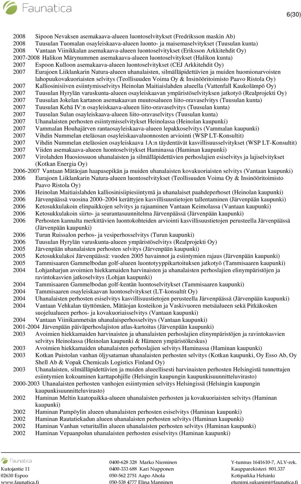 luontoselvitykset (CEJ Arkkitehdit Oy) 2007 Eurajoen Liiklankarin Natura-alueen uhanalaisten, silmälläpidettävien ja muiden huomionarvoisten lahopuukovakuoriaisten selvitys (Teollisuuden Voima Oy &