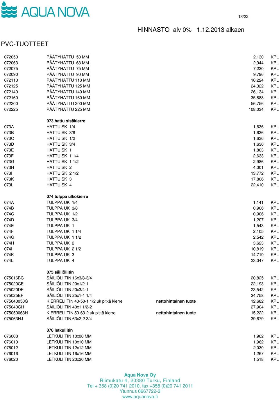 1,636 KPL 073B HATTU SK 3/8 1,636 KPL 073C HATTU SK 1/2 1,636 KPL 073D HATTU SK 3/4 1,636 KPL 073E HATTU SK 1 1,803 KPL 073F HATTU SK 1 1/4 2,633 KPL 073G HATTU SK 1 1/2 2,986 KPL 073H HATTU SK 2