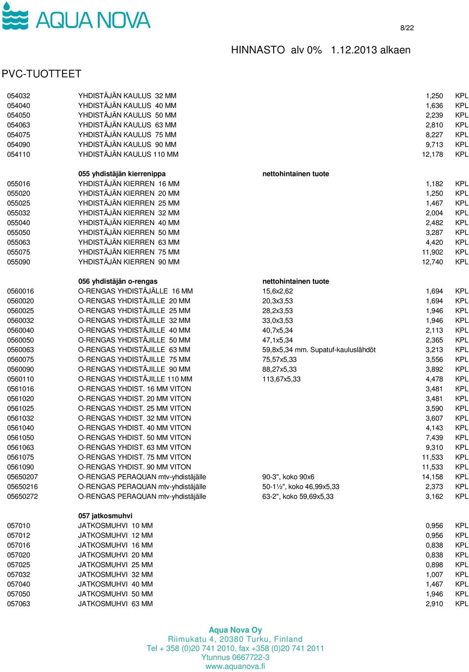 YHDISTÄJÄN KIERREN 20 MM 1,250 KPL 055025 YHDISTÄJÄN KIERREN 25 MM 1,467 KPL 055032 YHDISTÄJÄN KIERREN 32 MM 2,004 KPL 055040 YHDISTÄJÄN KIERREN 40 MM 2,482 KPL 055050 YHDISTÄJÄN KIERREN 50 MM 3,287