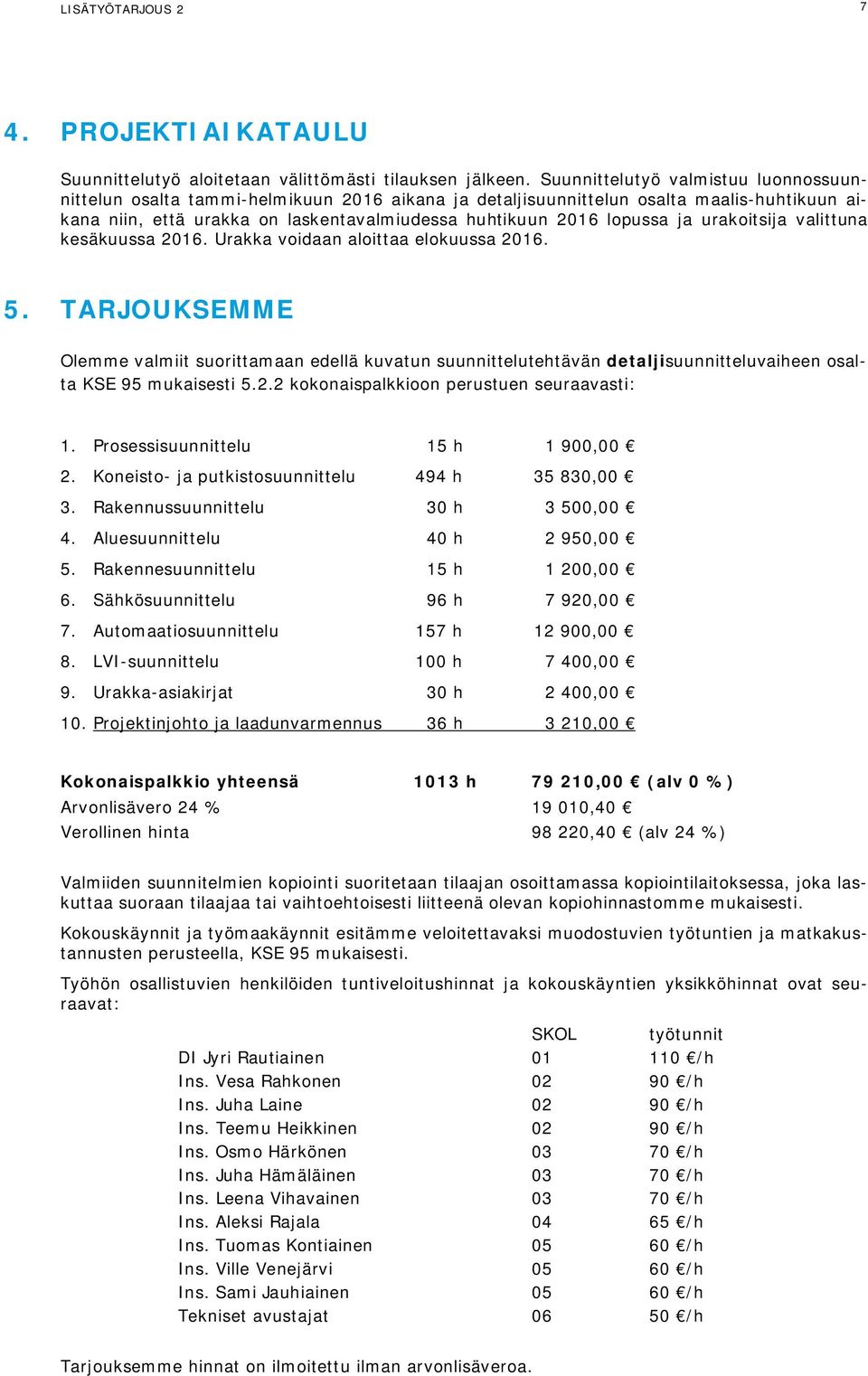 ja urakoitsija valittuna kesäkuussa 2016. Urakka voidaan aloittaa elokuussa 2016. 5.