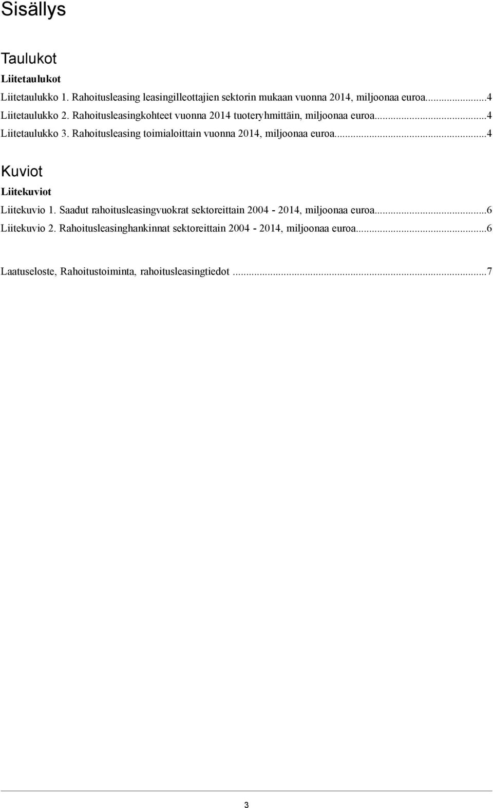 .. Kuviot Liitekuviot Liitekuvio 1. Saadut rahoitusleasingvuokrat sektoreittain - 1, miljoonaa euroa...6 Liitekuvio.