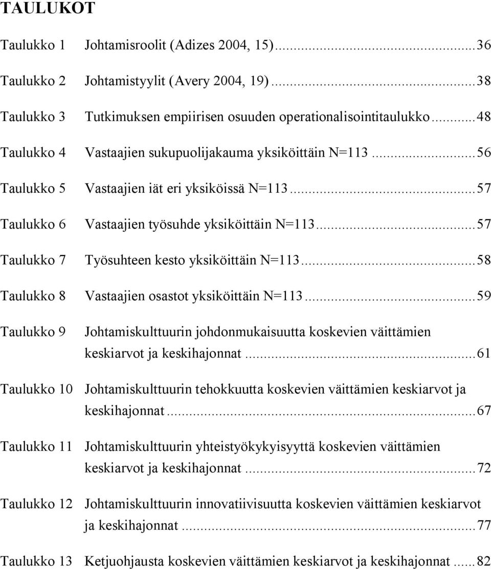 .. 57 Taulukko 7 Työsuhteen kesto yksiköittäin N=113... 58 Taulukko 8 Vastaajien osastot yksiköittäin N=113.