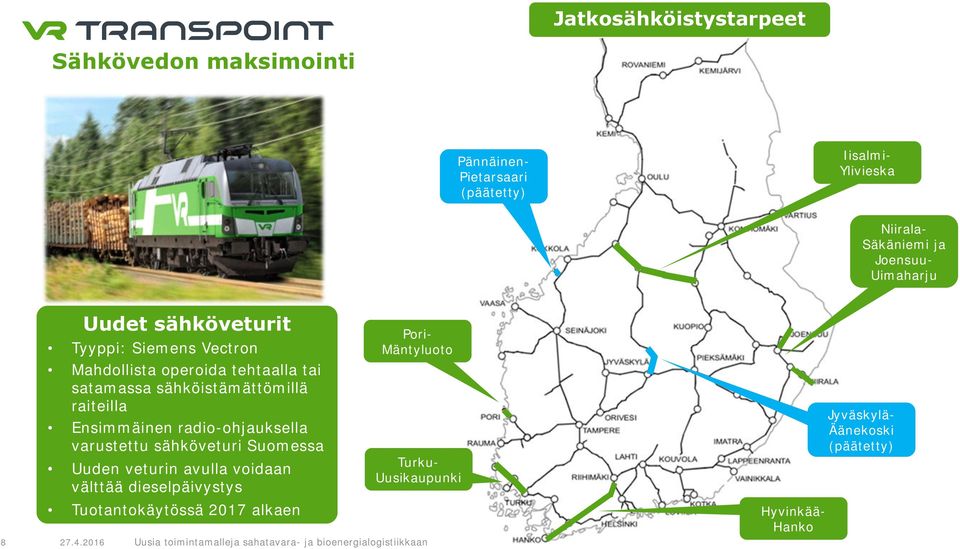 sähköistämättömillä raiteilla Ensimmäinen radio-ohjauksella varustettu sähköveturi Suomessa Uuden veturin avulla voidaan