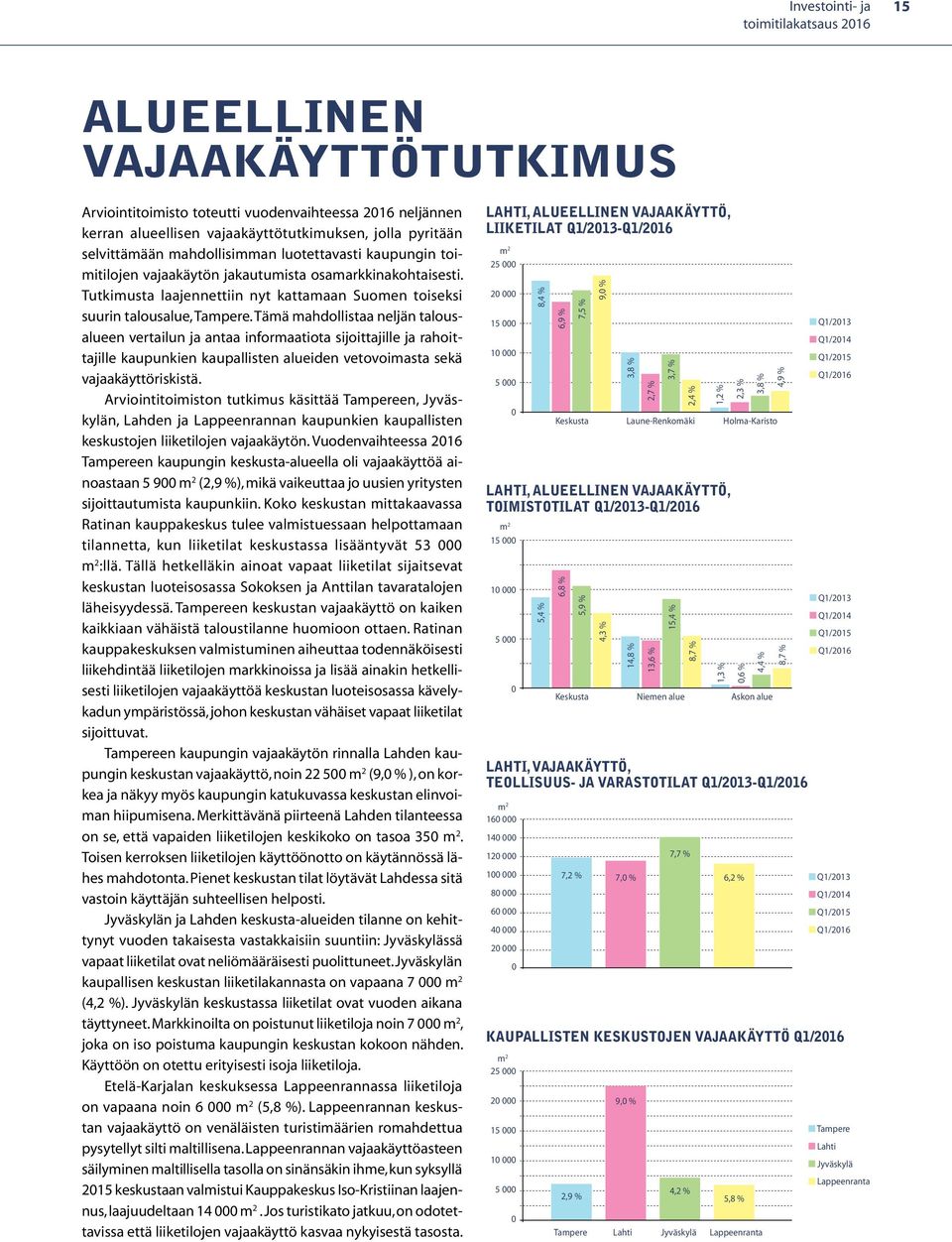 Tämä mahdollistaa neljän talousalueen vertailun ja antaa informaatiota sijoittajille ja rahoittajille kaupunkien kaupallisten alueiden vetovoimasta sekä vajaakäyttöriskistä.