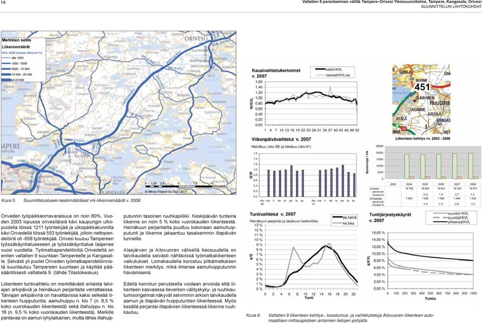 Vuoden 2003 lopussa orivesiläisiä kävi kaupungin ulkopuolella töissä 1211 työntekijää ja ulkopaikkakunnilta kävi Orivedellä töissä 553 työntekijää, jolloin nettopendelöinti oli -658 työntekijää.